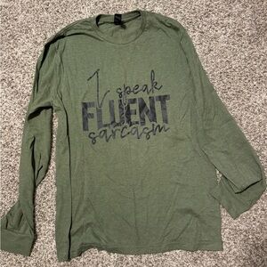 Gildan Olive Long Sleeve Tee with Sarcasm Graphic